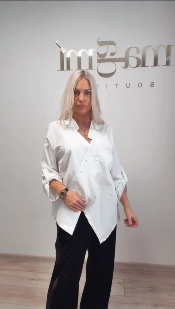 Balti asimetriško kirpimo marškinukai 7245