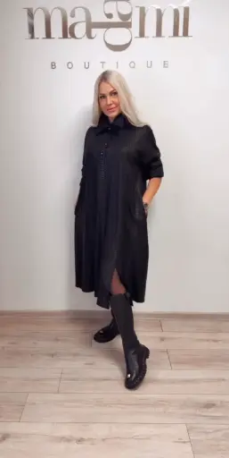 Juoda tunika-suknelė gyvatės raštu 9381